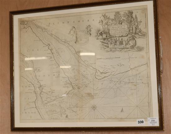 Capt. G Collins (dedicated to William III), a Naval chart, The River Dee or Chester-Water 46 x 58cm